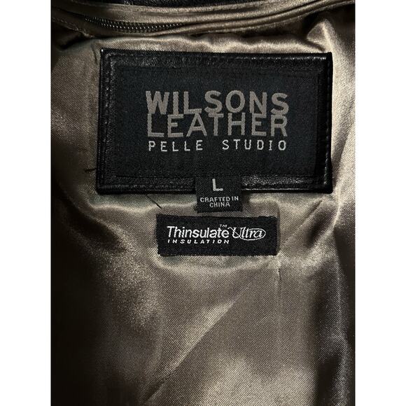 Men's L Wilsons Black Leather Coat Removable Thinsulate Lining Zip Up Minimalist - Picture 4 of 16
